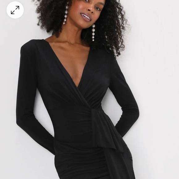 New Lulus womens Marley Dress Black Ruched Long Sleeve size small dark fairy - Picture 3 of 10